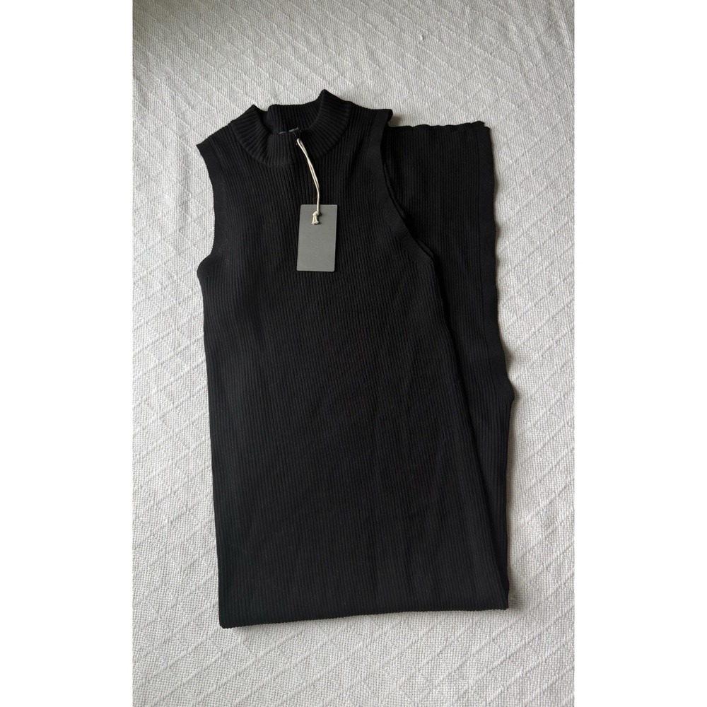 Miroh NWT Black Fitted Cockail Dress Rib Knit Slit Sweater Dress Size M